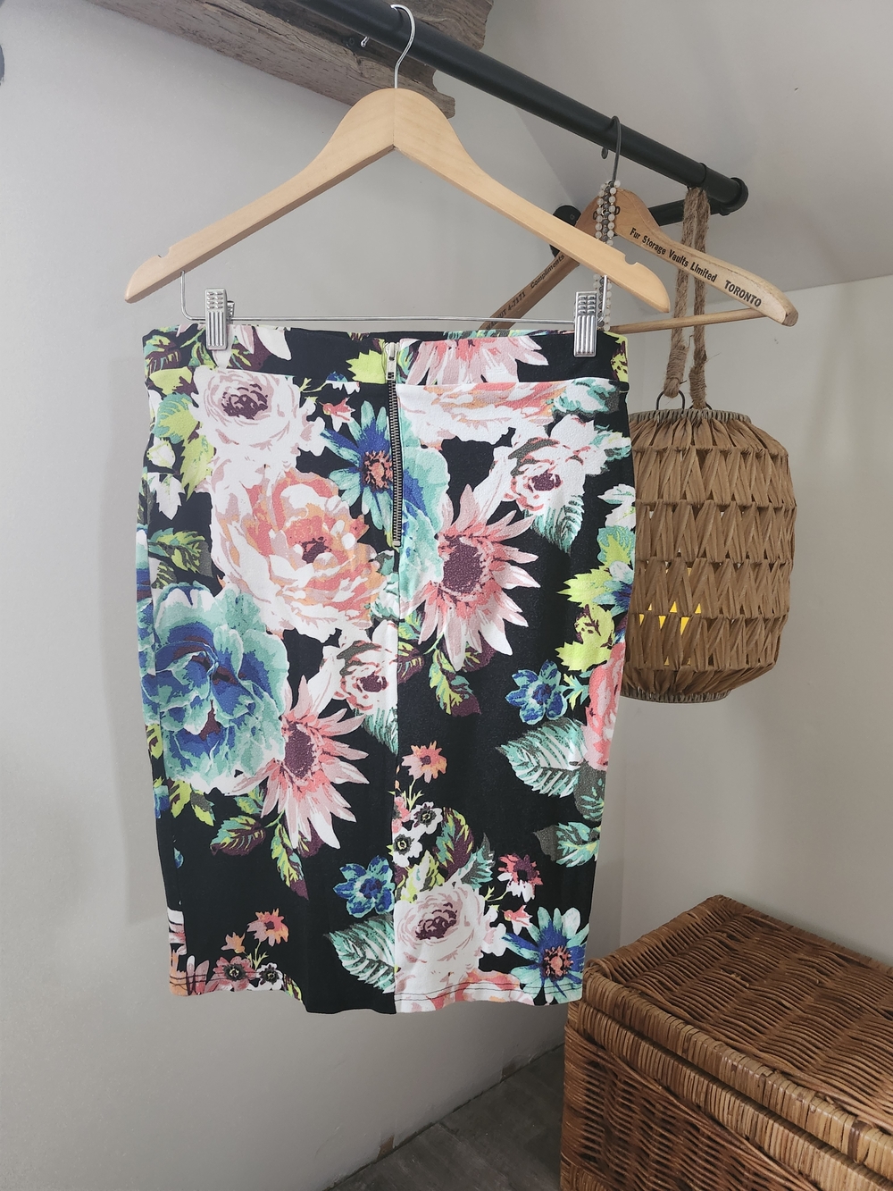 H&M Black Floral Pencil Skirt with Pink, Blue & Green Blooms - Picture 2 of 4